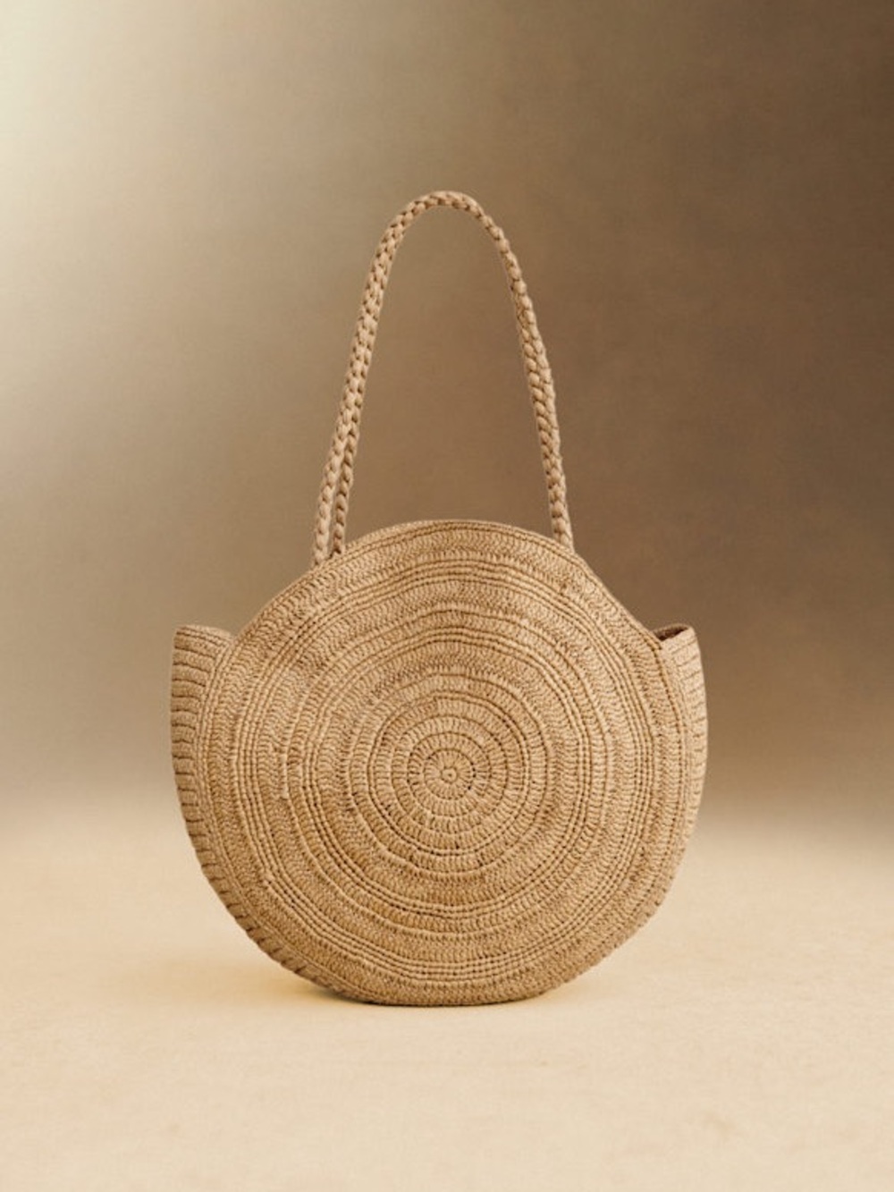 Sezane June Basket Natural Round Raffia Woven Tote Floral Embroidery - Picture 10 of 10